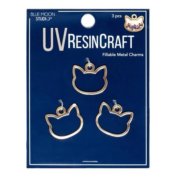 3 Pieces Blue Moon Studio UV Resin DIY Cat Charm Fillable Metal Pendants for Crafts