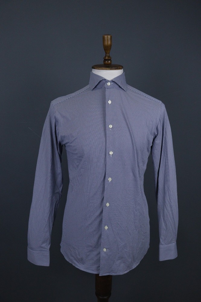 Eton Slim Multi Check Long Sleeve Collared Button Up Dress Shirt Sz 39 / 15.5