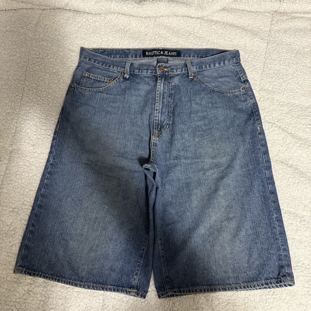 Vintage Nautica Shorts Mens 36 Blue Baggy Y2K Denim Jean Jorts Skater