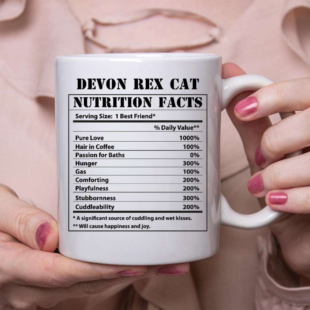 Funny Devon Rex Cat Gifts Nutritional Facts White Coffee Mug