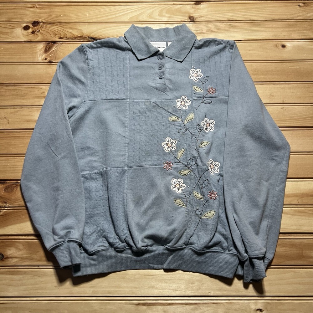 Alfred Dunner Womens Small Embroidered Flower Sweatshirt Sweater