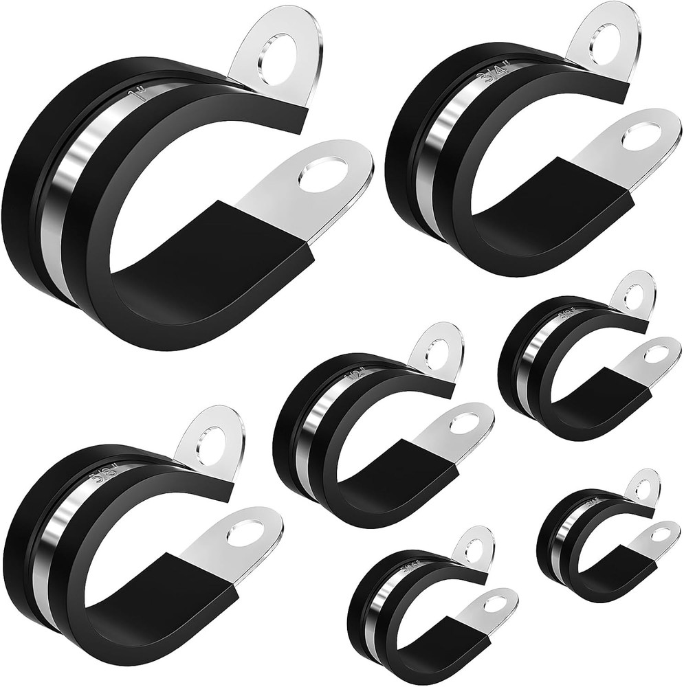 80 Pcs Cable Clamps Assortment Kit, 7 Sizes 304 Stainless Steel Metal Cable Clam