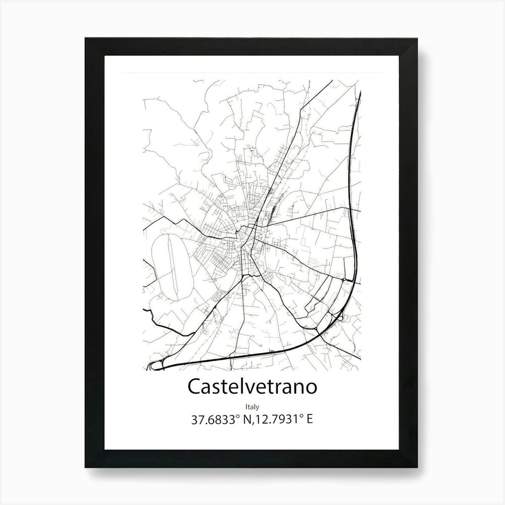 Castelvetrano,Italy Minimalist Map  Framed Wall Art Poster Canvas Print Picture