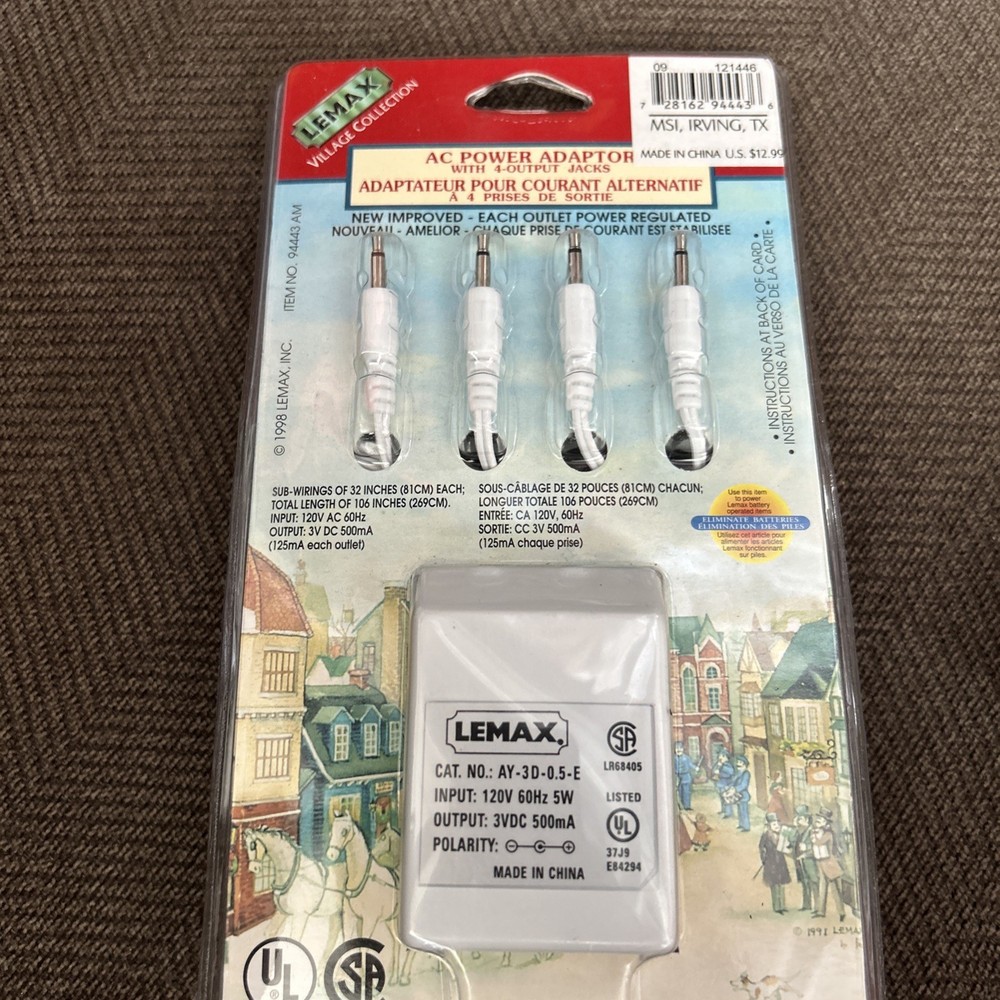 1998 Lemax #94443 Village Power Adapter Charger 3 Volts w/ 4 Output Jacks NOS