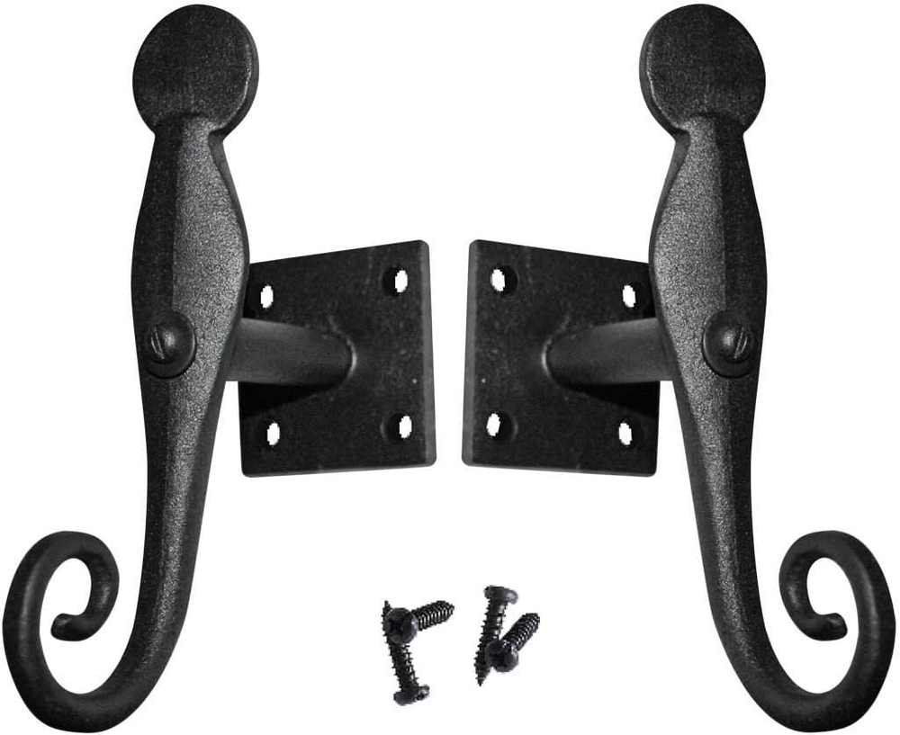 Black Wrought Iron 5.5-Inch Rat Tail Shutter Dogs with Mounting Hardware