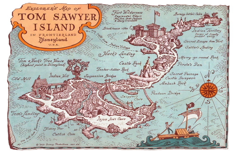 Disneyland Tom Sawyer Island Explorer Map Frontierland Poster 13x19 Matte  