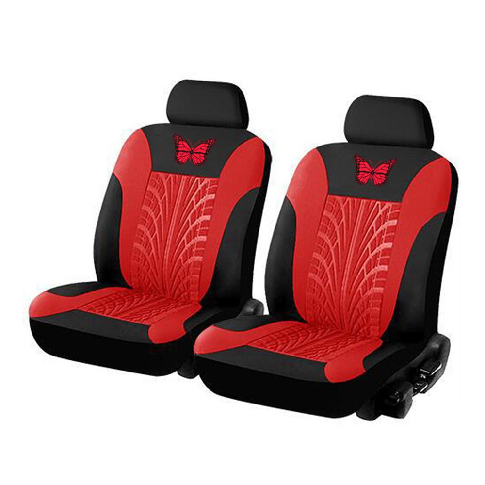 Red Butterfly-Pattern Embroidered Car Front Seat Covers 2Pcs Interior Accessories