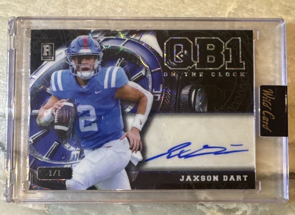 2024 Wild Card QB1 On The Clock Jaxson Dart White Teal Lazer Rookie RC #1/1