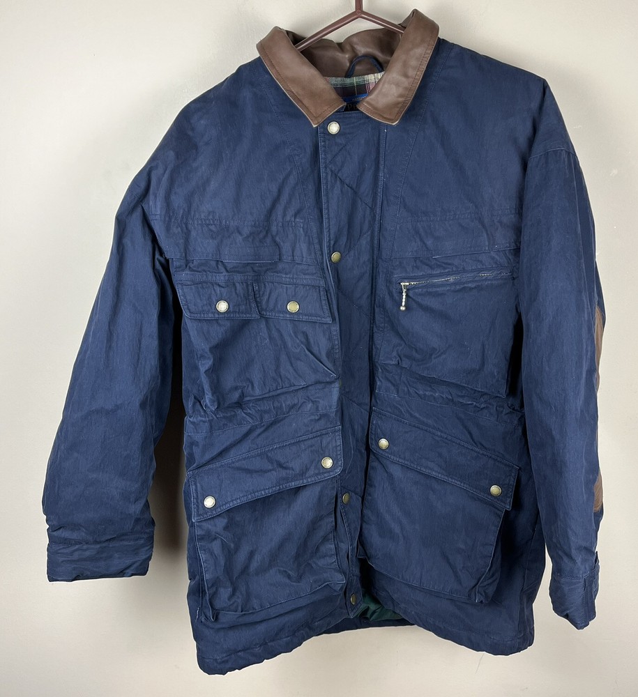 Pendleton Primaloft Synthetic Down Blue Men’s Coat SZ M Leather Trimmed