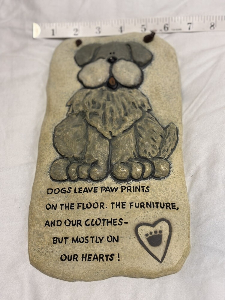 “Dogs Leave Paw Prints …..On Our Hearts!” Taupe/ Tan 3-D Ceramic Molded Preowned