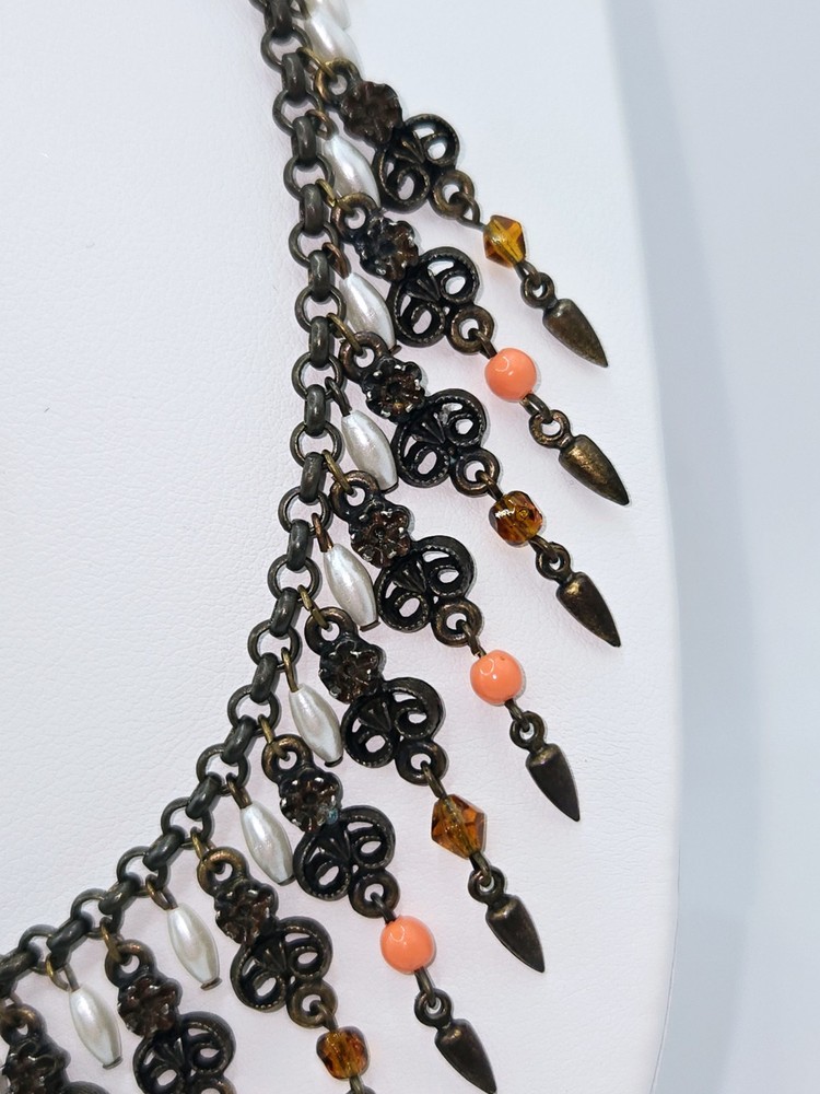 Vintage Robert Rose Beaded Necklace with Faux Pearls Coral and Amber  