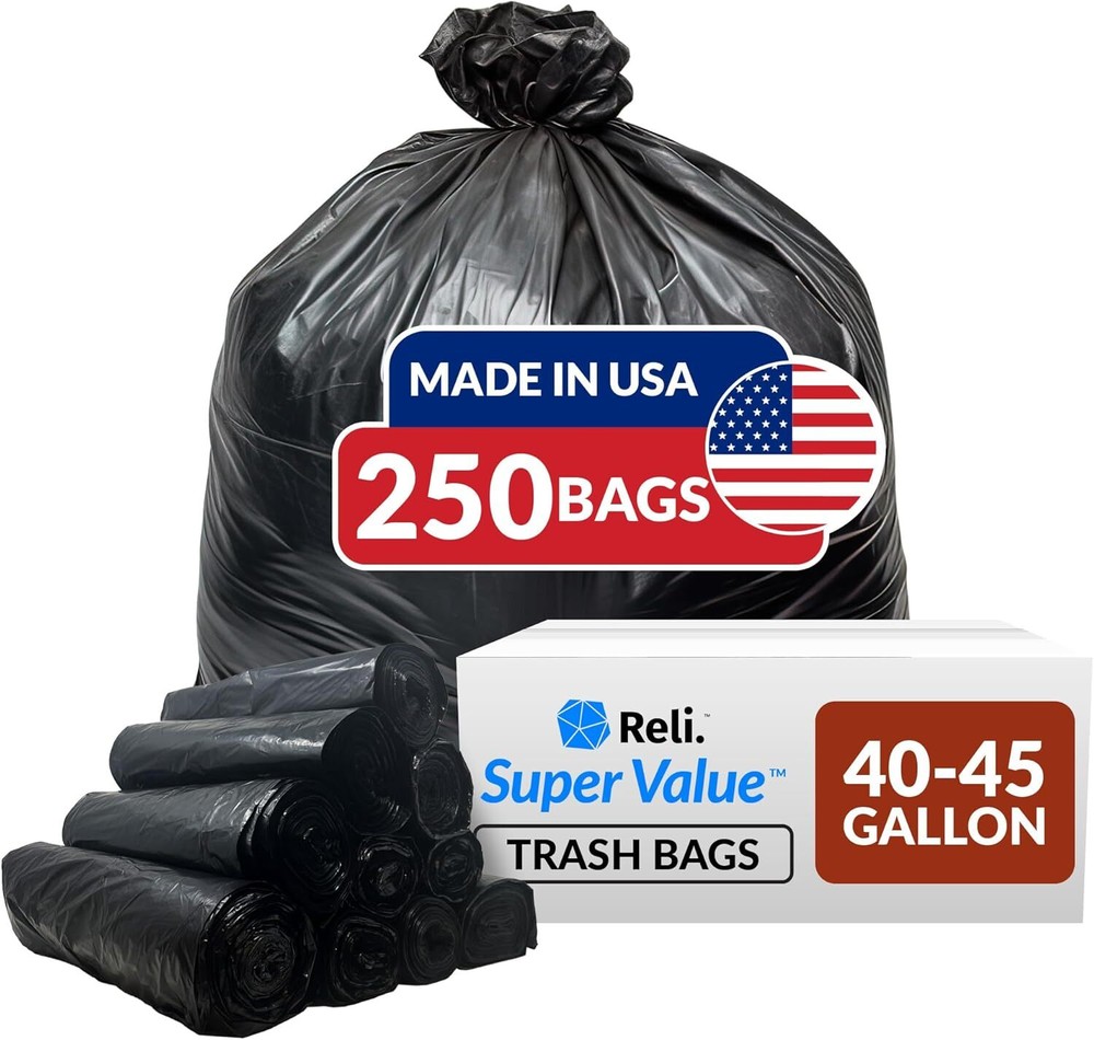 40-45 Gallon Trash Bags Heavy Duty | 250 Bags | Large Black Garbage Bags,  Black