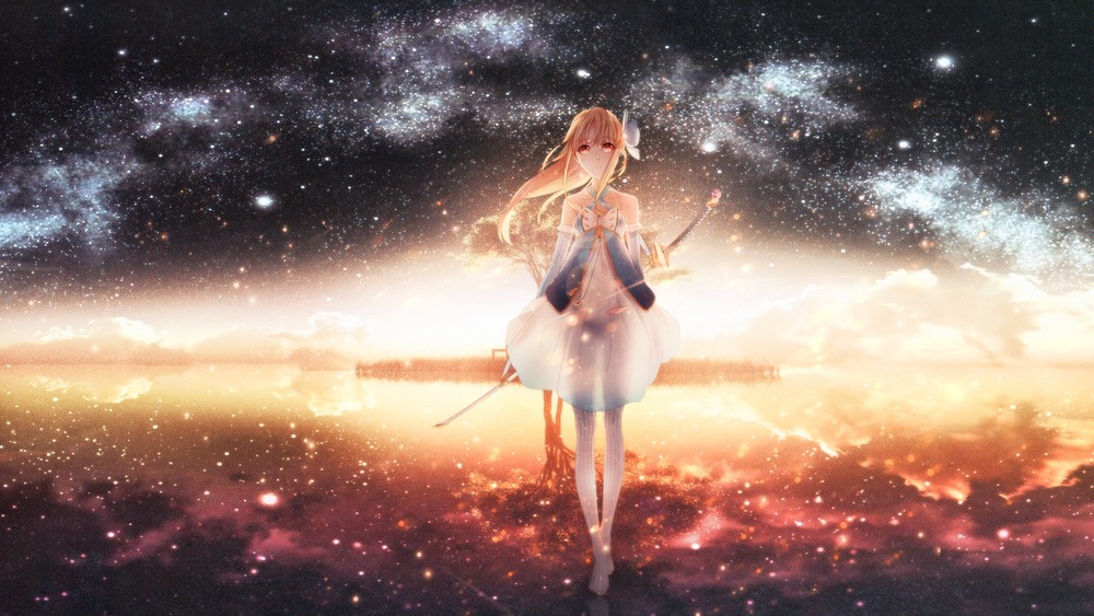 Anime phantania drawing anime blonde long hair Playmat Gaming Mat Desk