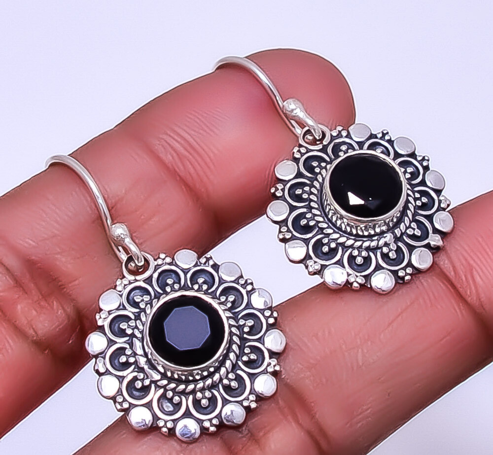 Black Onyx 925 Sterling Silver Bali Earring 1.33