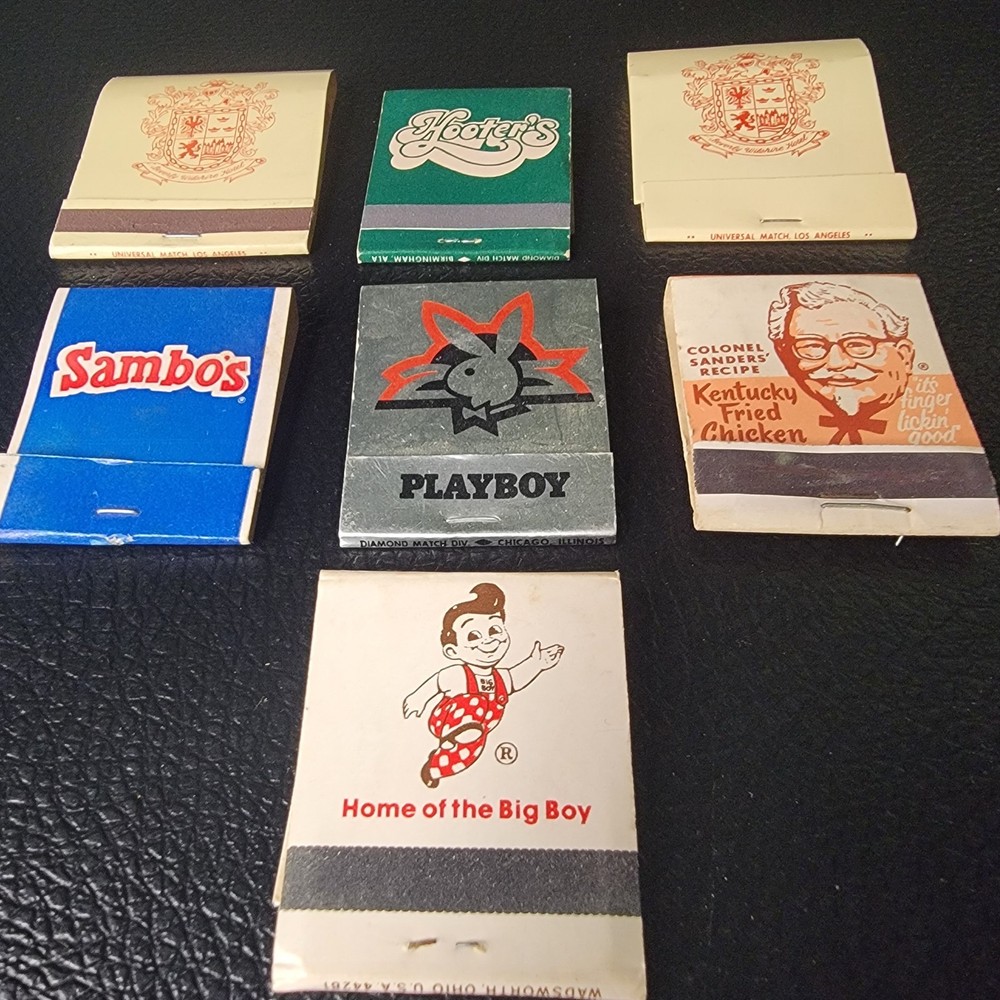Vintage Super Rare Lot Of 7 70s Match Books KFC, BOBS BIG BOY, HOOTERS, PLAYB**