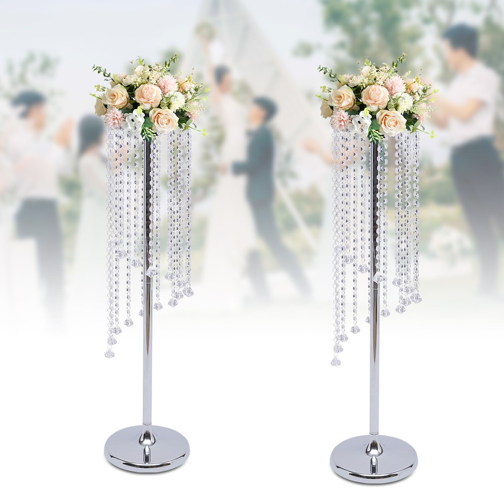 2 Pcs 35.4inch Tall Silver Flower Vases Wedding Centerpieces Crystal Vase Decor