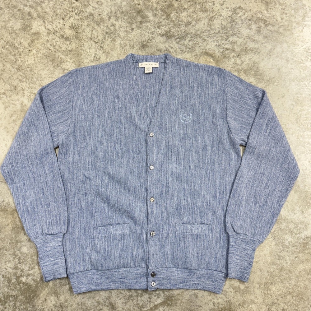 Geoffrey Beene Sweater Mens XXL Tall Blue Cardigan Acrylic Knit Made USA V Neck