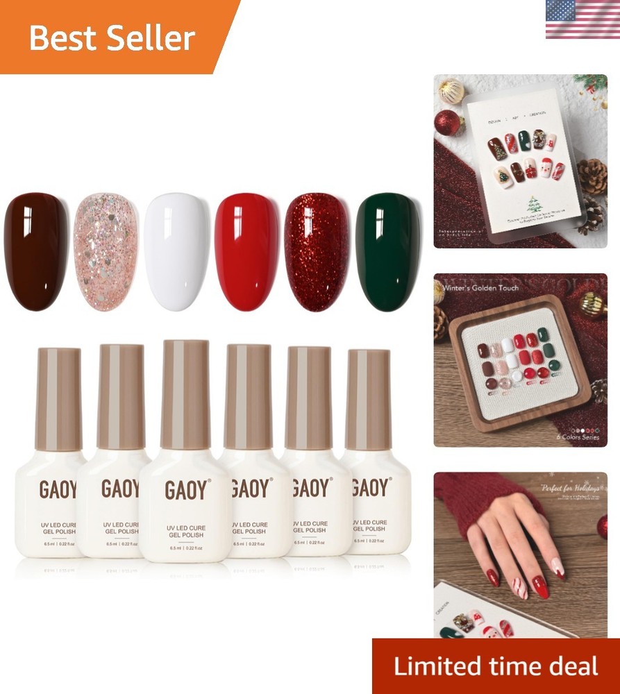 Chic Christmas Red Nail Polish Set - 6 Glitter Gel Colors for Home Manicures