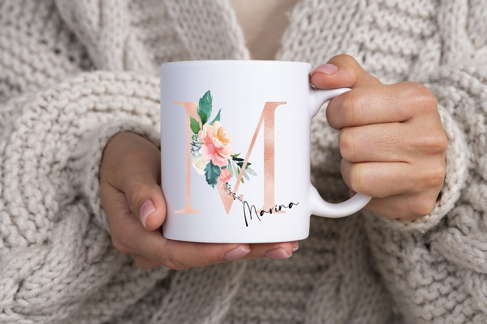 Personalised Mug Mug Name With A Floral Initial Coffee Mug Bridesmaid Gift