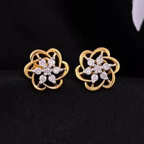 925 Silver Round Simulated Diamond Stud Earrings 14k Yellow Gold Plated
