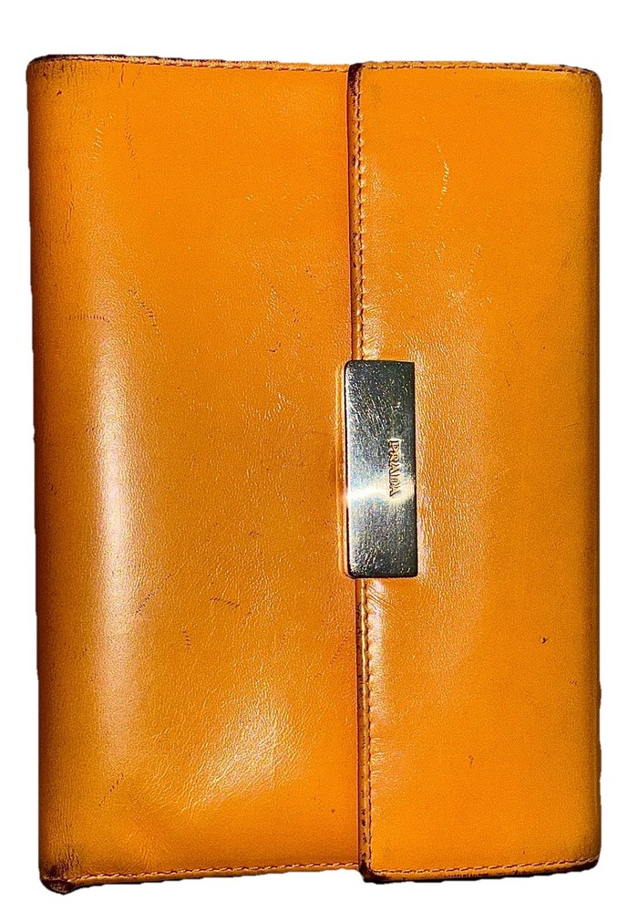 Prada Milano Saffron Orange Leather Continental Wallet Made in Italy