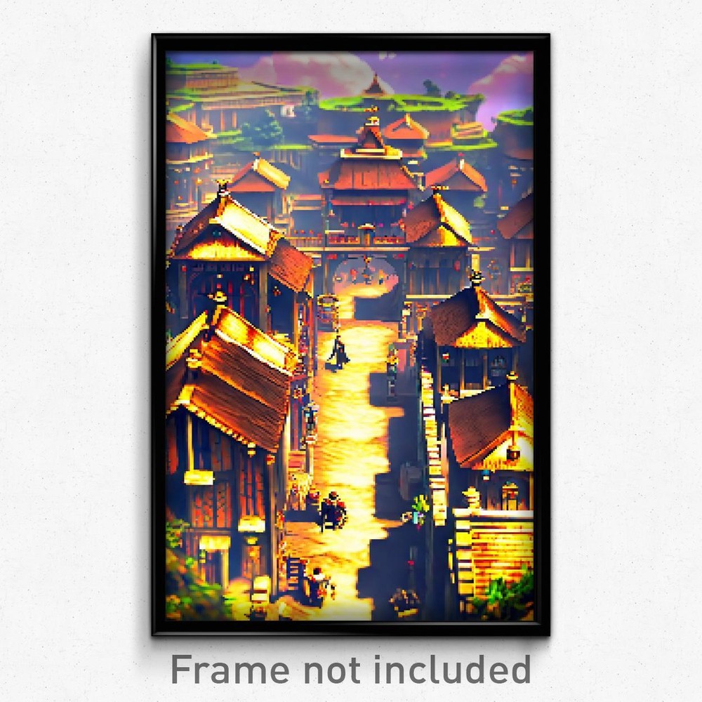 Pixel Art Poster - Elaborate Settlement (8 Bit Psychedelic Video Game Print)