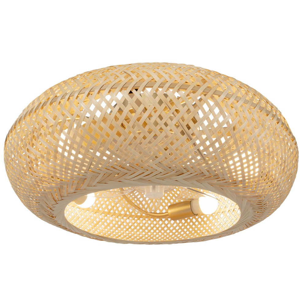 Modern Farmhouse Woven Caged Low Profile Ceiling Fan with Remote and Bladeless Design  