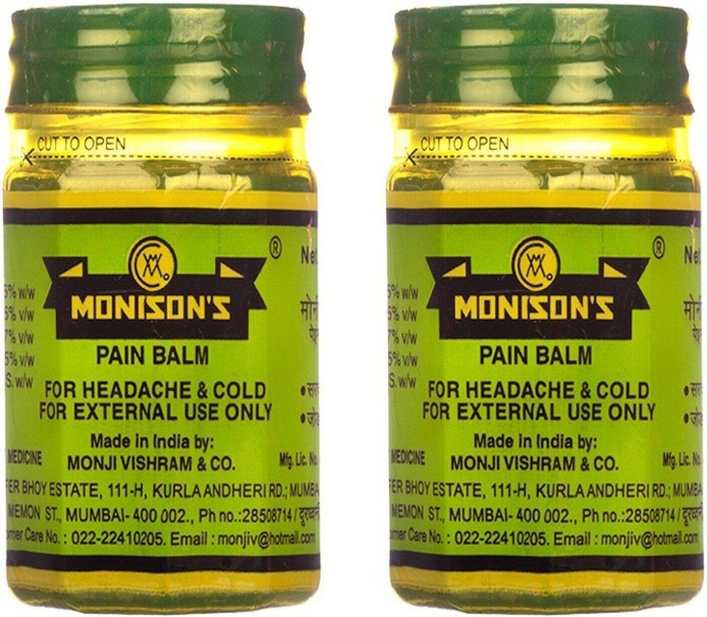 2 X Monison's Pain Balm Ointment For Headache Cold 100% Ayurvedic - 100 GM EACH