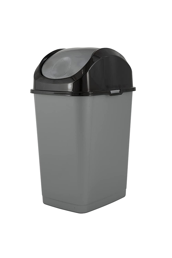Mini Plastic Trash Can with Swing Top Lid Grey/Black 1.25 Gal Small Was