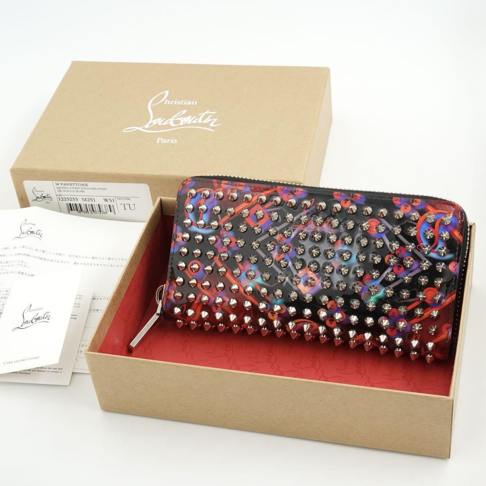 Christian Louboutin Panettone Stud Zip Round Leather Long Wallet with Box Authentic
