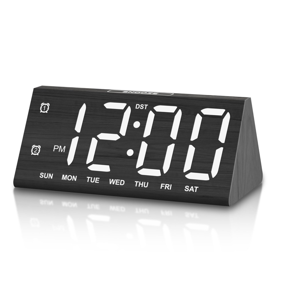 Wooden Digital Alarm Clock with Large Bold Numbers for Bedroom or Desk