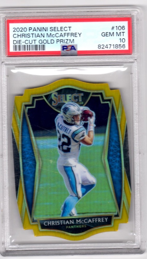 2020 Panini Select Christian McCaffrey Gold Prizm Die Cut /10 #106 PSA 10