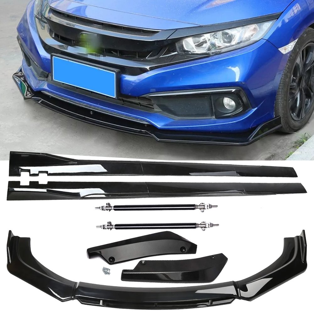 Front Bumper Lip Chin Spoiler Splitter Side Skirt Rear Rod For Honda Civic Si C