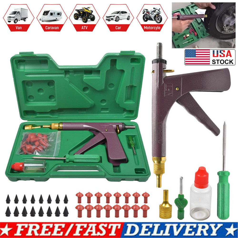 Motorcycle Tubeless Tire Repair Plug Kit with Gun Tool  