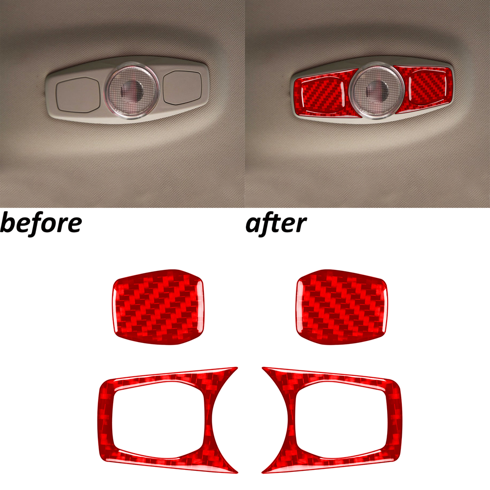 4Pcs Red Carbon Fiber Front Roof Reading Light Panel Trim For Ford Focus 2012-18