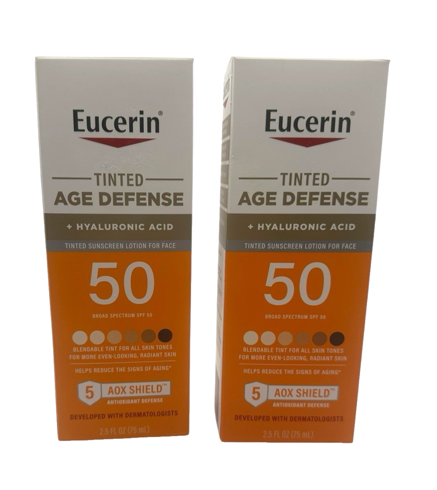 Eucerin Sun Age Defense Tinted Sunscreen Lotion SPF50 2.5fl oz Exp 6/26 Lot Of 2