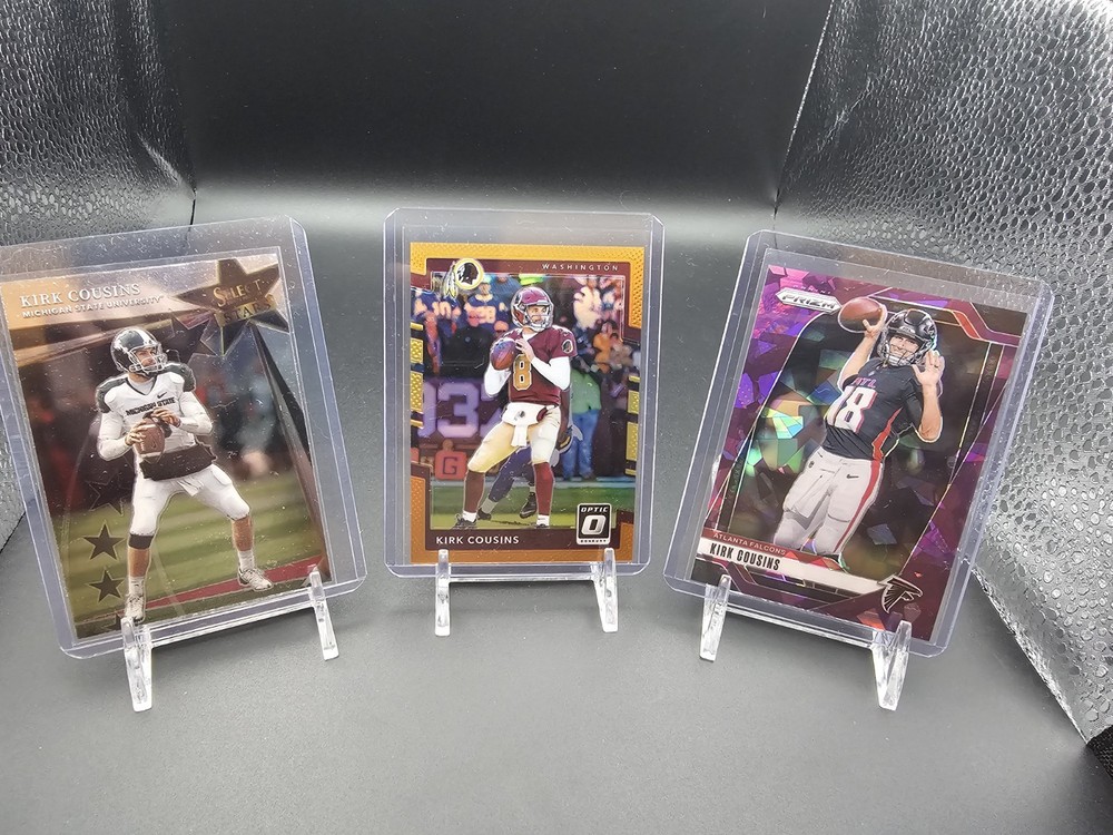 Kirk Cousins 3 Card Lot Prizm Purple Cracked Ice Optic Orange Rare