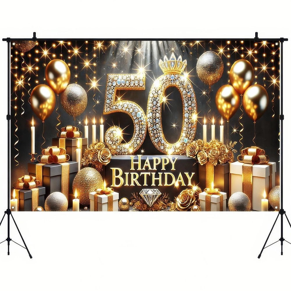Happy 50th Birthday Sign Backdrop Birthday Backdrop for Photography Backgroun...