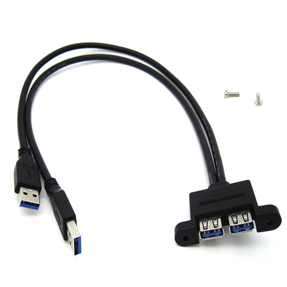 Dual USB 3.0 Male to Female Extension Panel Mount Cable 30cm