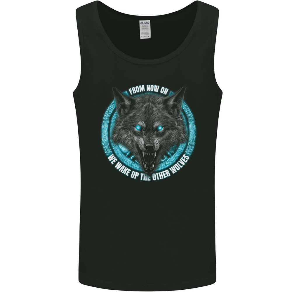 A Wolf on a Tribal Background Mens Vest Tank Top