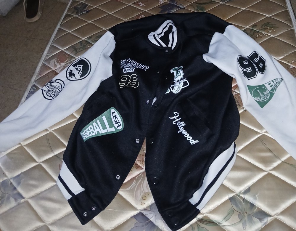 GORGLITTER Men's Color Block Letter Graphic Baseball Jacket with Button Front
