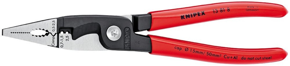 Tools 13 81 8, 6 in 1 Electrical Installation Pliers with Dipped Handle, Red