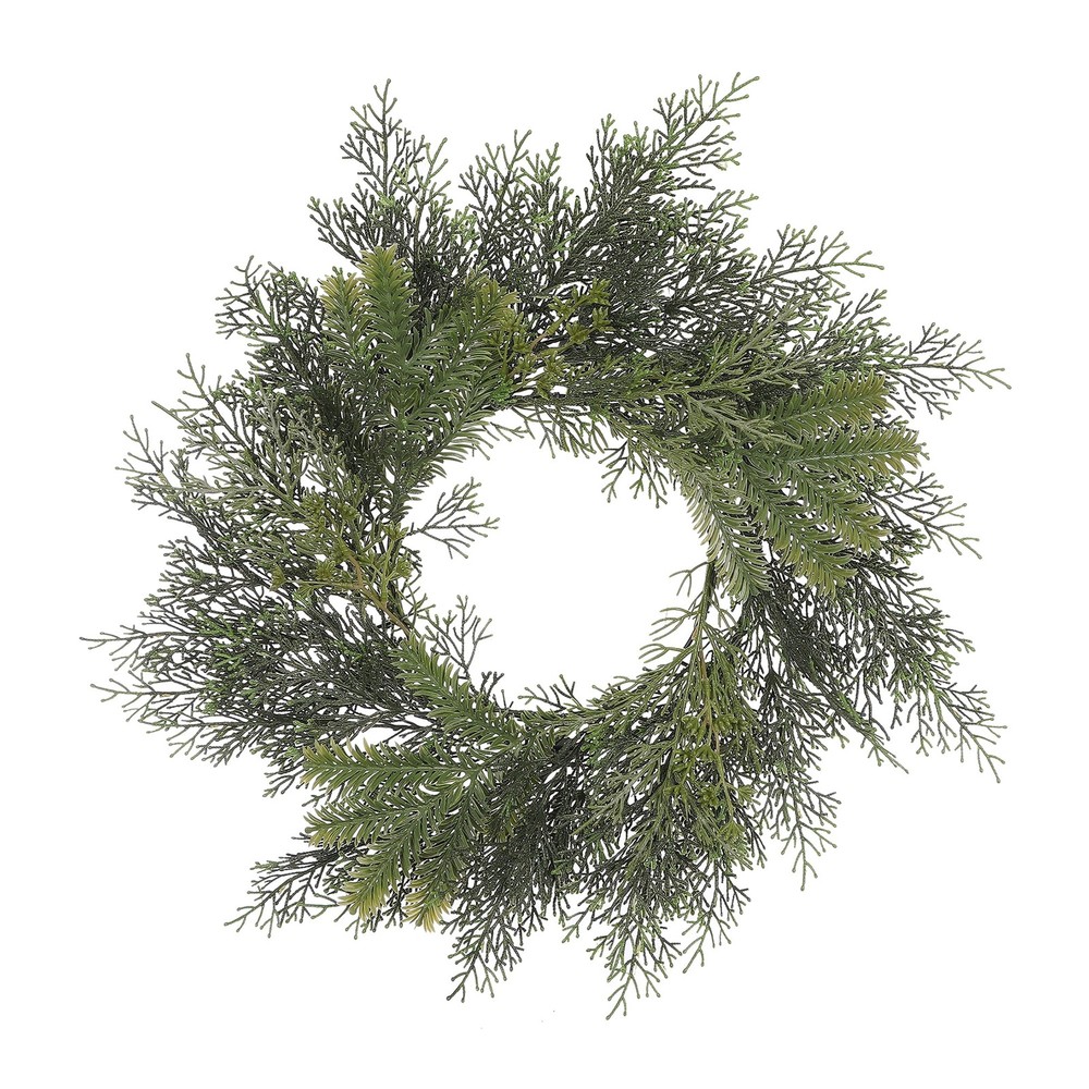 18-Inch Artificial Pine Wreath with Metal Base for Door or Wall Decor
