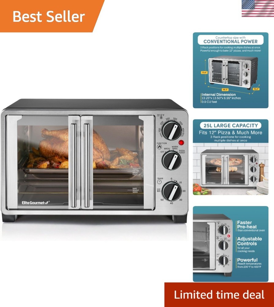 Elegant Stainless Steel 25L Toaster Oven: Bake, Broil & Keep Warm with Ease