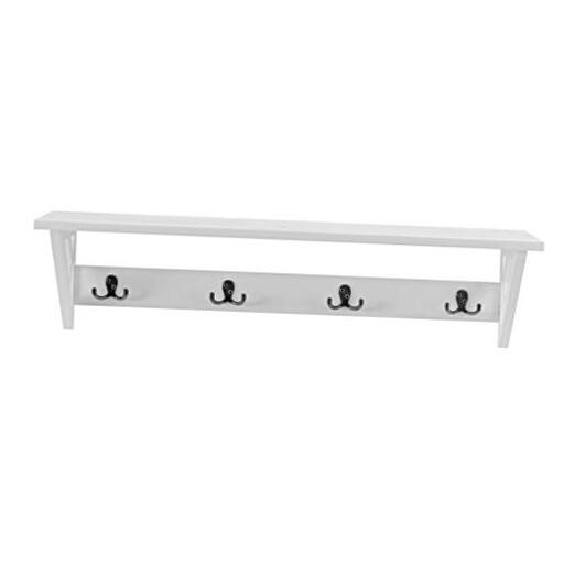 Coventry 36-Inch White Wall Mounted Coat Rack with 4 Double Hooks and Storage Shelf