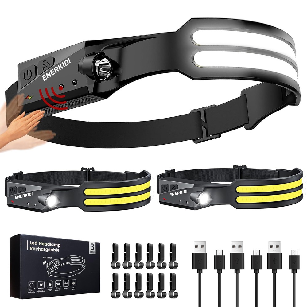 3 Packs 2 LED Headlamp Rechargeable HeadLamps for Adults, 7 Modes Head Light ...