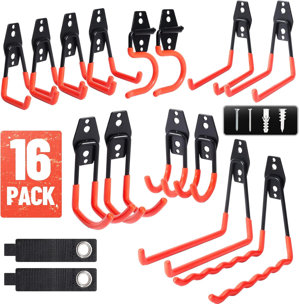 16 Pack Garage Hooks Heavy Duty Steel Storage Utility Hook Set anti Slip Wall Mo