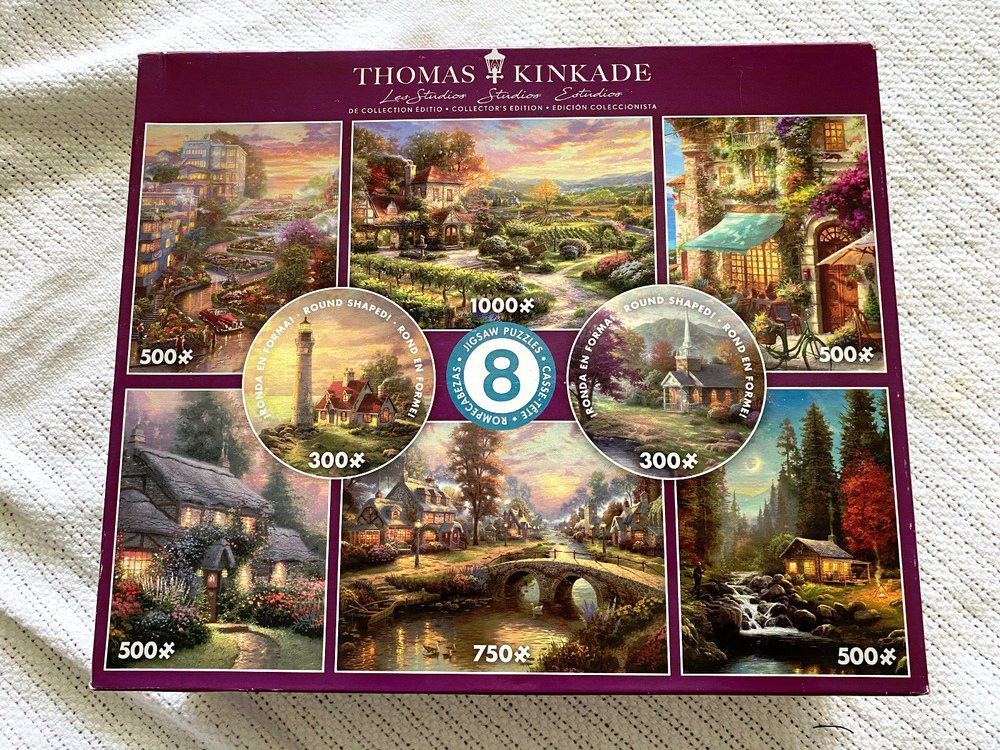 Thomas Kindkade Puzzles, 8 puzzles altogether.  Beautiful puzzles. 2020