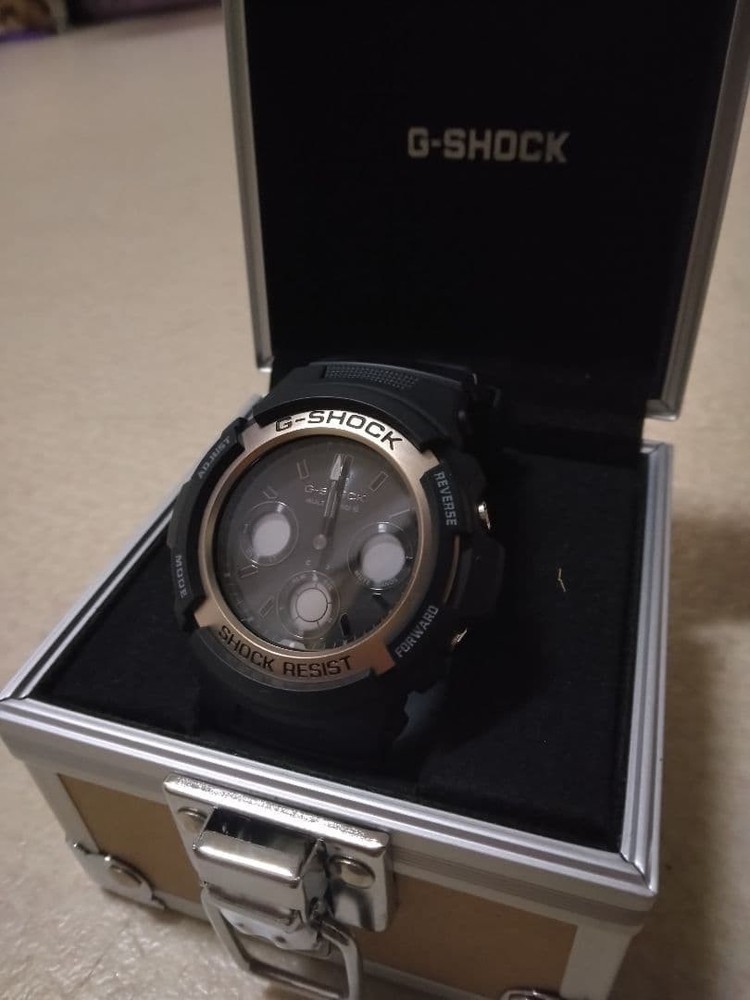 Casio G-Shock AWG-M100 Digital Watch Shock Resistant Black Gold Resin Steel