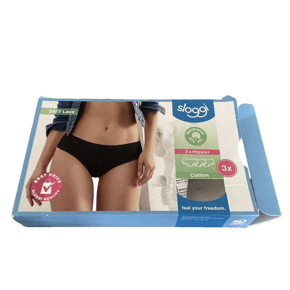 Sloggi 24/7 Lace Hipster X 3 Cotton Black Size 8 new in box